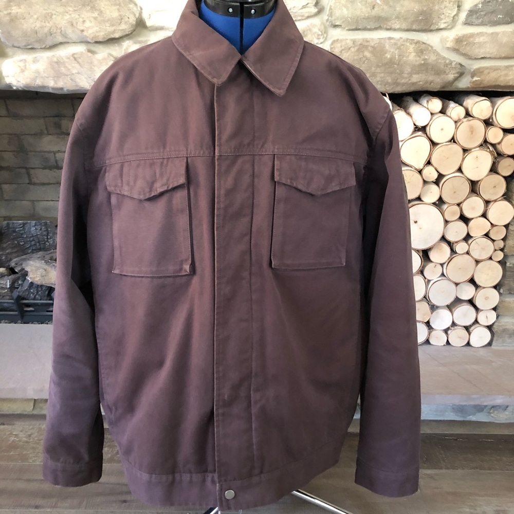 Vintage Lined Aigle Men's Brown Cotton Duck Canvas slined Jacket Coat XL